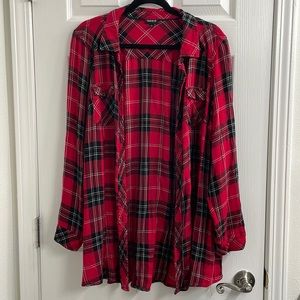 Torrid Red & Black Plaid Button Down Shirt